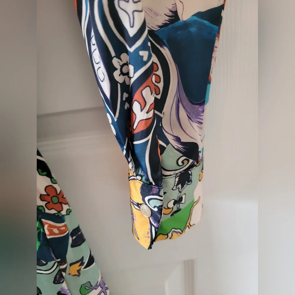 Zara Patchwork Print Satin Effect Multicolored Dress NWT - Picture 8 of 11